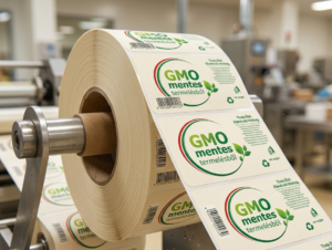 GMO mentes logót tartalmazó címketekercs